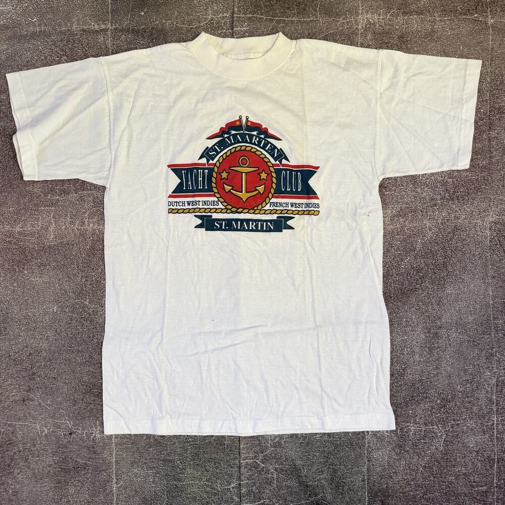 Men's Vintage 90's America's Best St Maarten Yacht Club White T Shirt Tee Sz L
